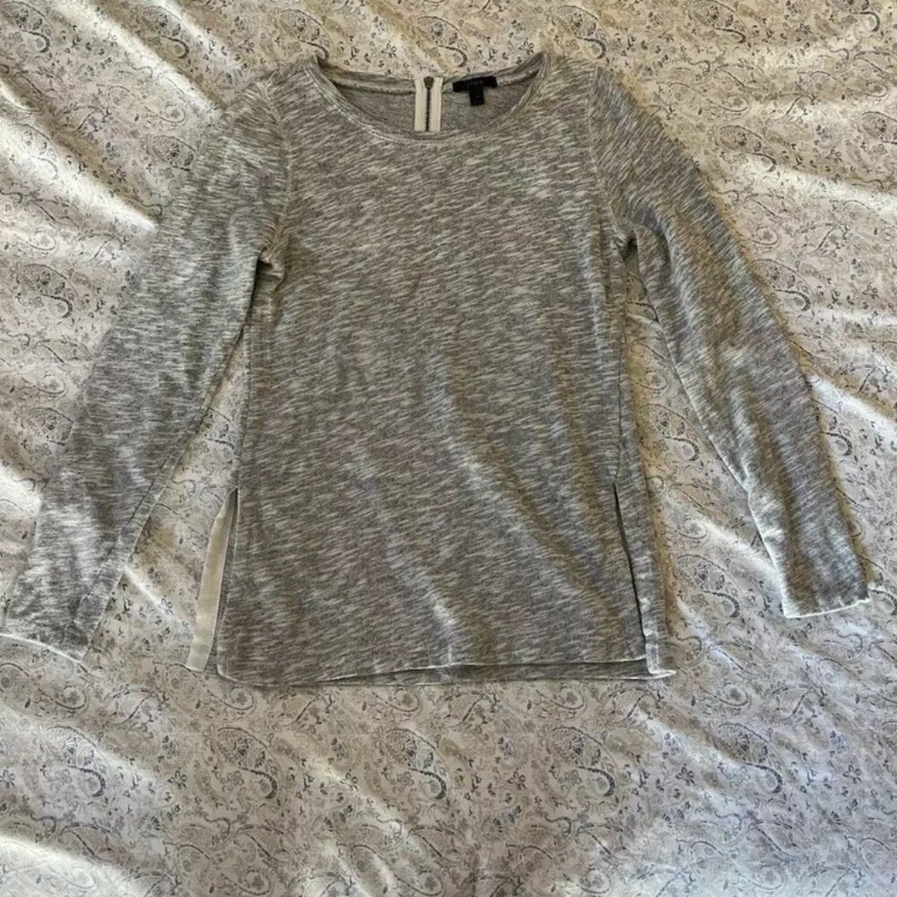 J Crew Women’s Medium Gray Tunic Top Sweatshirt Slits Back Zip Up